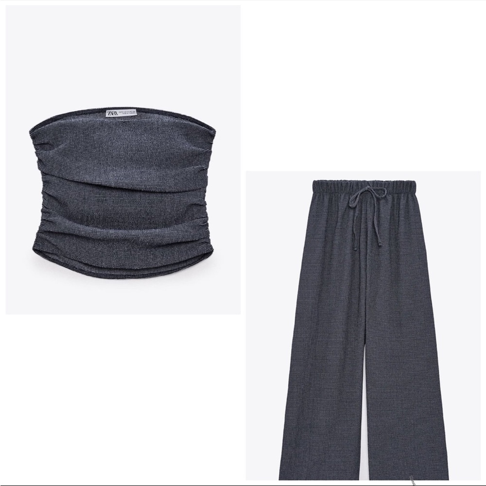 Zara Dark Gray Strapless Top and Wide-Leg Pants Set Large pant Med top